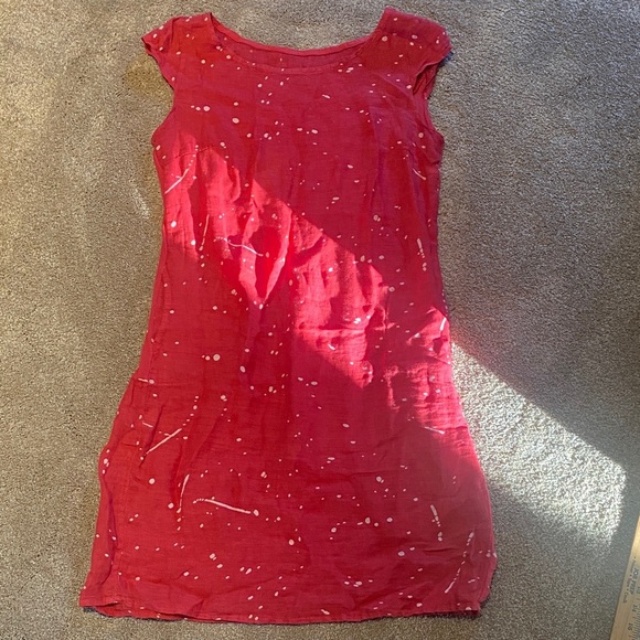 Linen Made in Italy Shift w Pockets Dress Pink & White Size SMALL - Picture 1 of 9